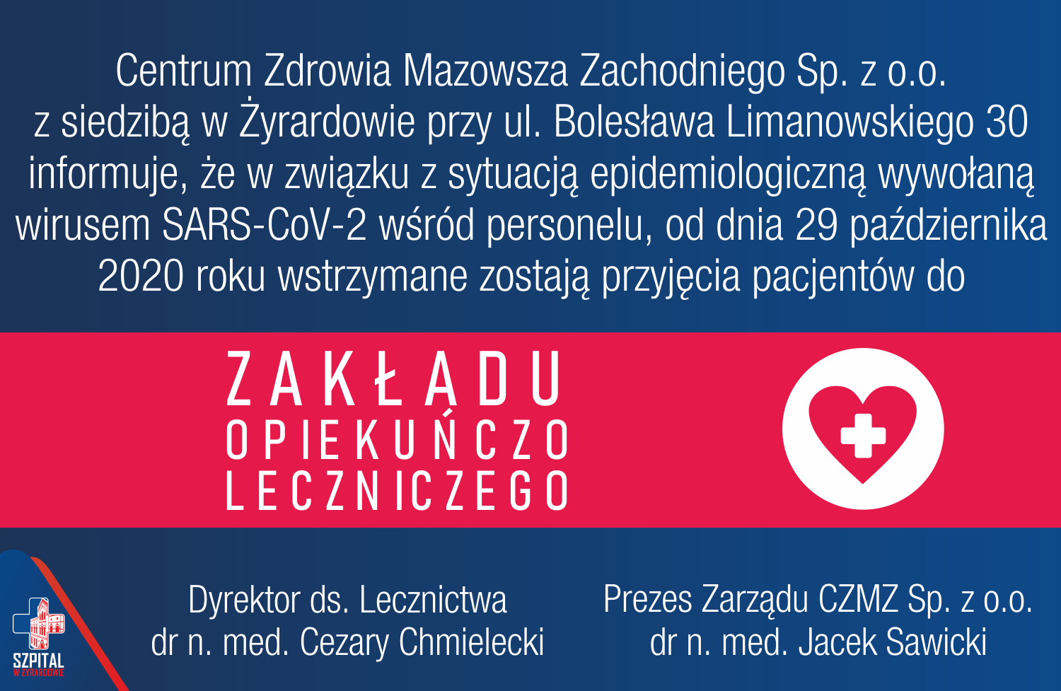 Wstrzymanie przyjęć Pacjentów do Zakładu Opiekuńczo Leczniczego