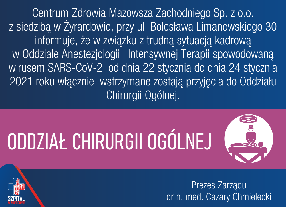 Wstrzymanie przyjęć do Oddziału Chirurgii Ogólnej