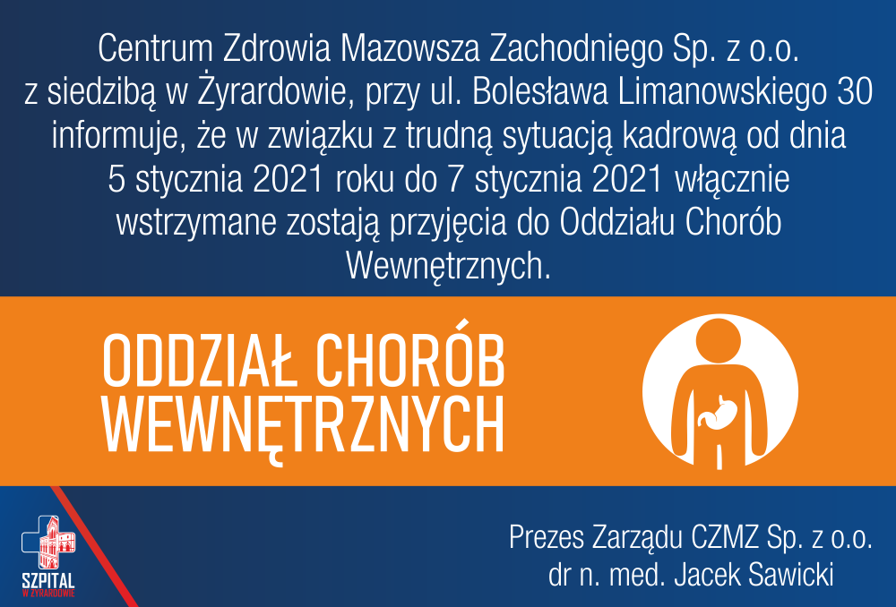 Wstrzymanie przyjęcia do Oddziału Chorób Wewnętrznych 5-7 stycznia