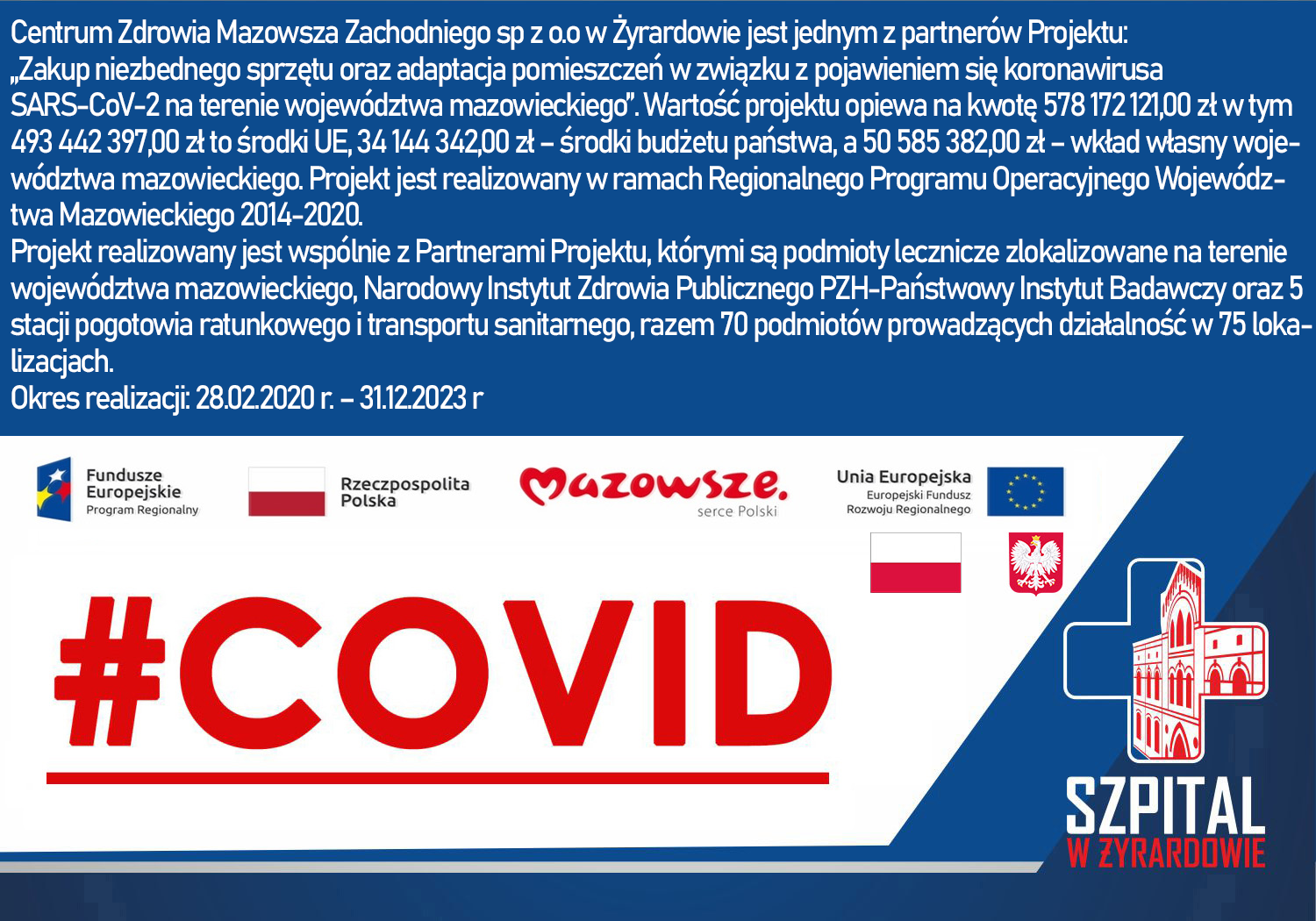 CZMZ partnerem projektu „Zakup niezbędnego sprzętu oraz adaptacja pomieszczeń w związku z pojawieniem się koronawirusa SARS-CoV-2 na terenie województwa mazowieckiego” .