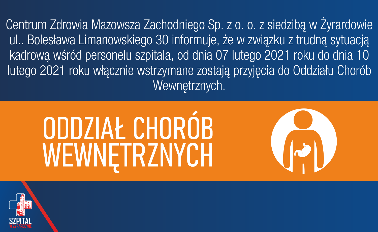 Wstrzymanie przyjęć do Oddziału Chorób Wewnętrznych.